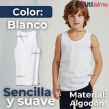 Camiseta Sin Manga Básica Suave 100% Algodón Blanco Juvenil