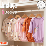 Pack 5 Bodys Manga Larga 100% Algodón Tedmimak Pink Blossom Bebé Niña