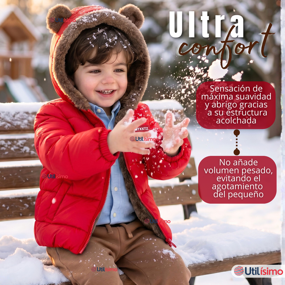 Parka Osito Con Capucha Manga Larga Rojo Niño Infantil