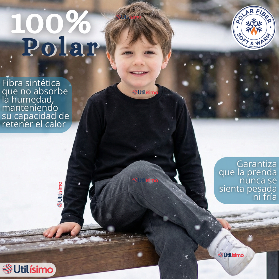 Polera Camiseta Polar Negra Primera Capa Escolar Cuello Redondo Manga Larga Niño
