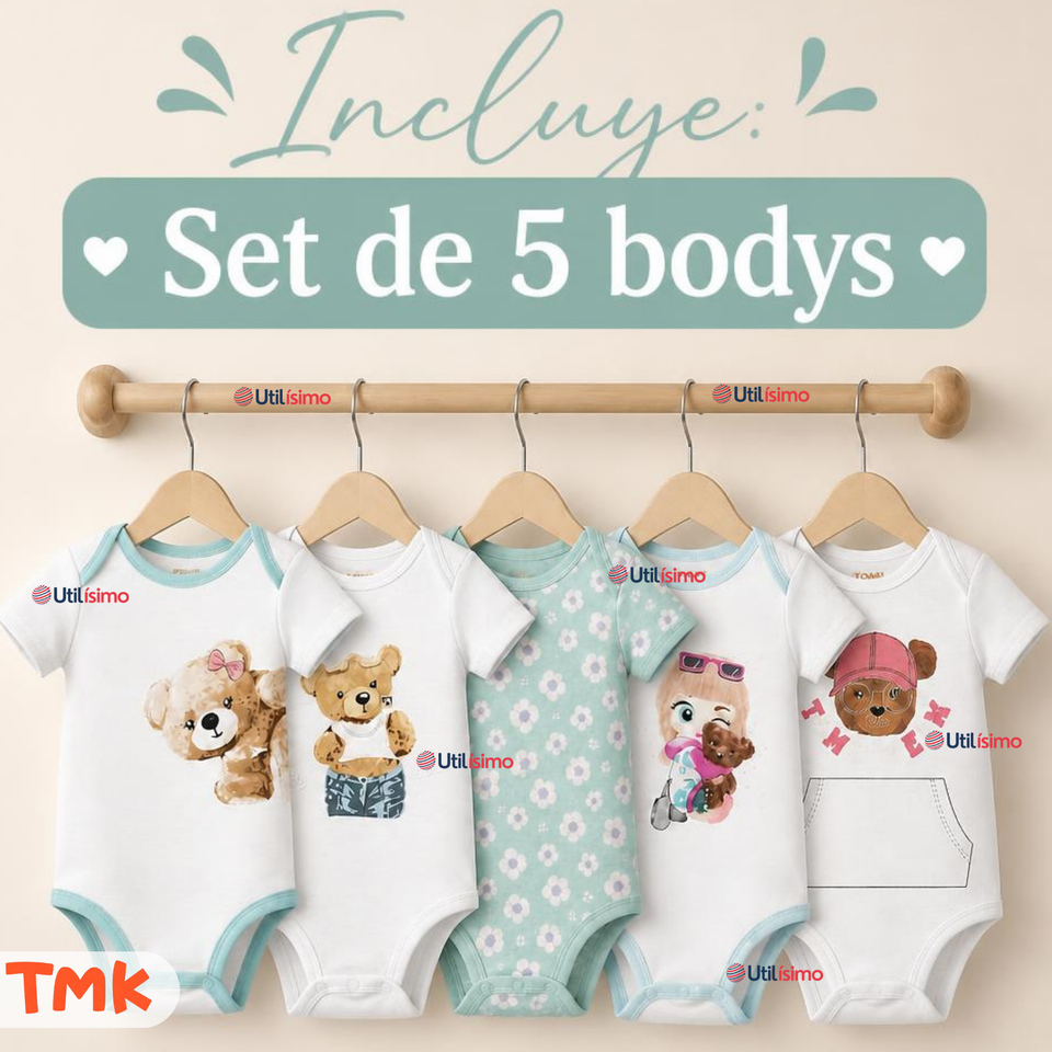 Pack 5 Bodys Manga Corta %100 Algodón Tedmimak Niña Cuddly Bears