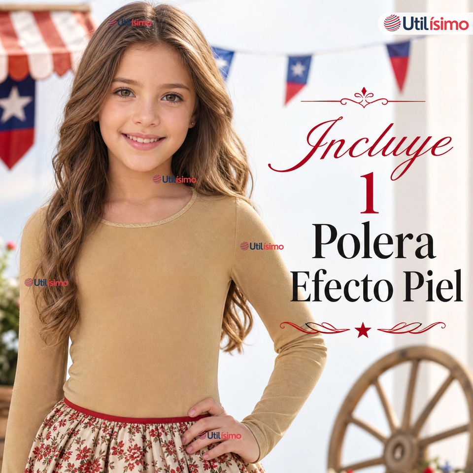 Polera Camisa Panty Segunda Piel Elástica Niña Fechas Patrias