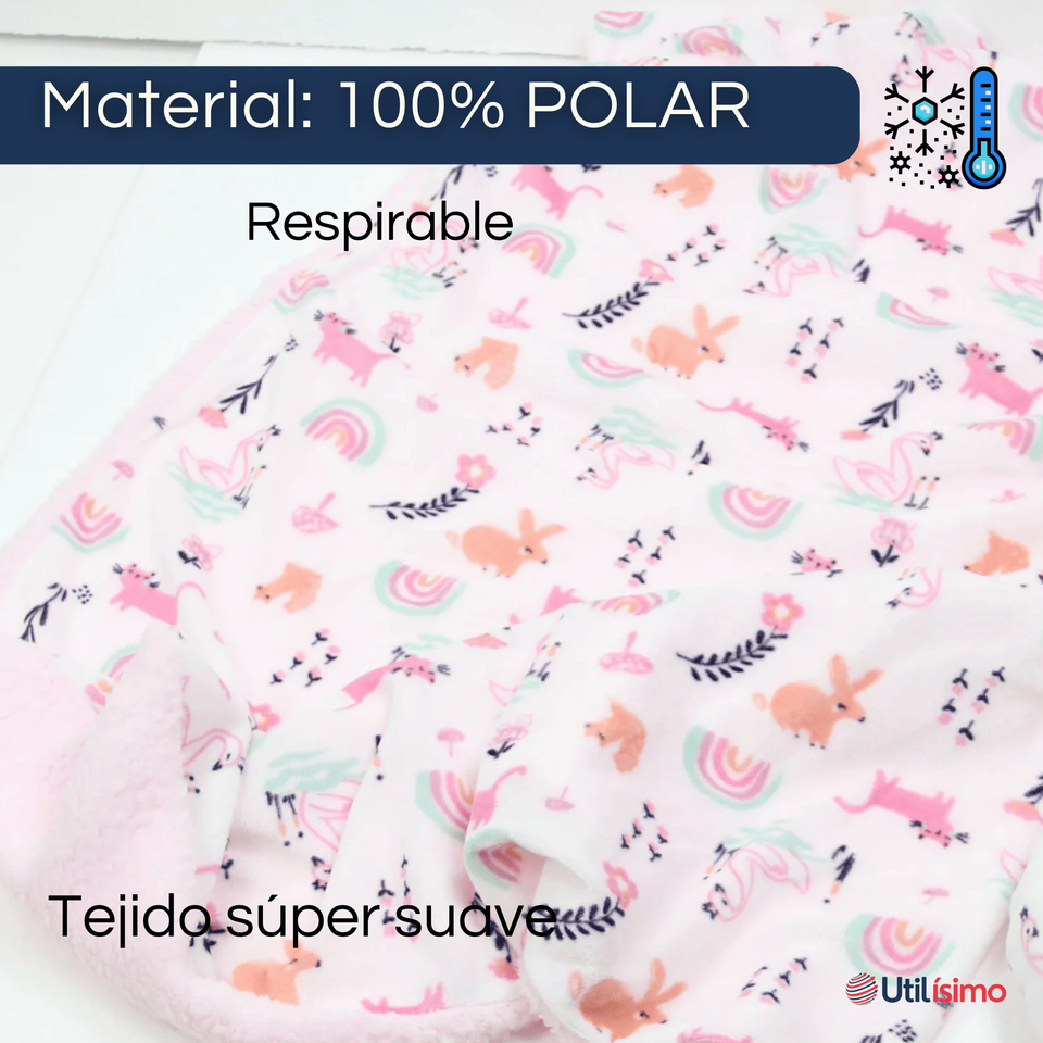 Set Manta Frazada Polar Para Bebé Niña + Cojín Para Cuello