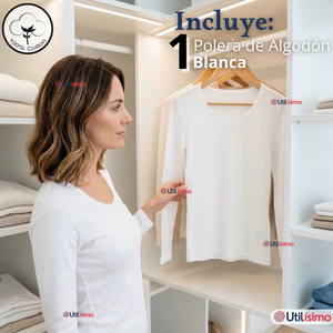 Camiseta Polera Algodón Primera Capa Manga Larga Blanco Mujer
