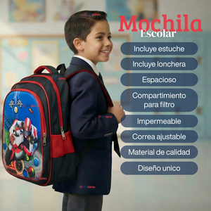 Mochila Escolar Con Ruedas Desmontables Diseño 3D + Estuche + Lonchera Niño Poliéster Motorcycle