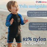 Traje de Baño Manga Larga Pantalón Corto 2 Piezas Corte Split Niño 3 a 11 años Black