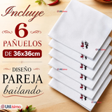 Pack 6 Pañuelos Baile Cueca 36cm Bordado Pareja Bailando Algodón Fiestas Patrias