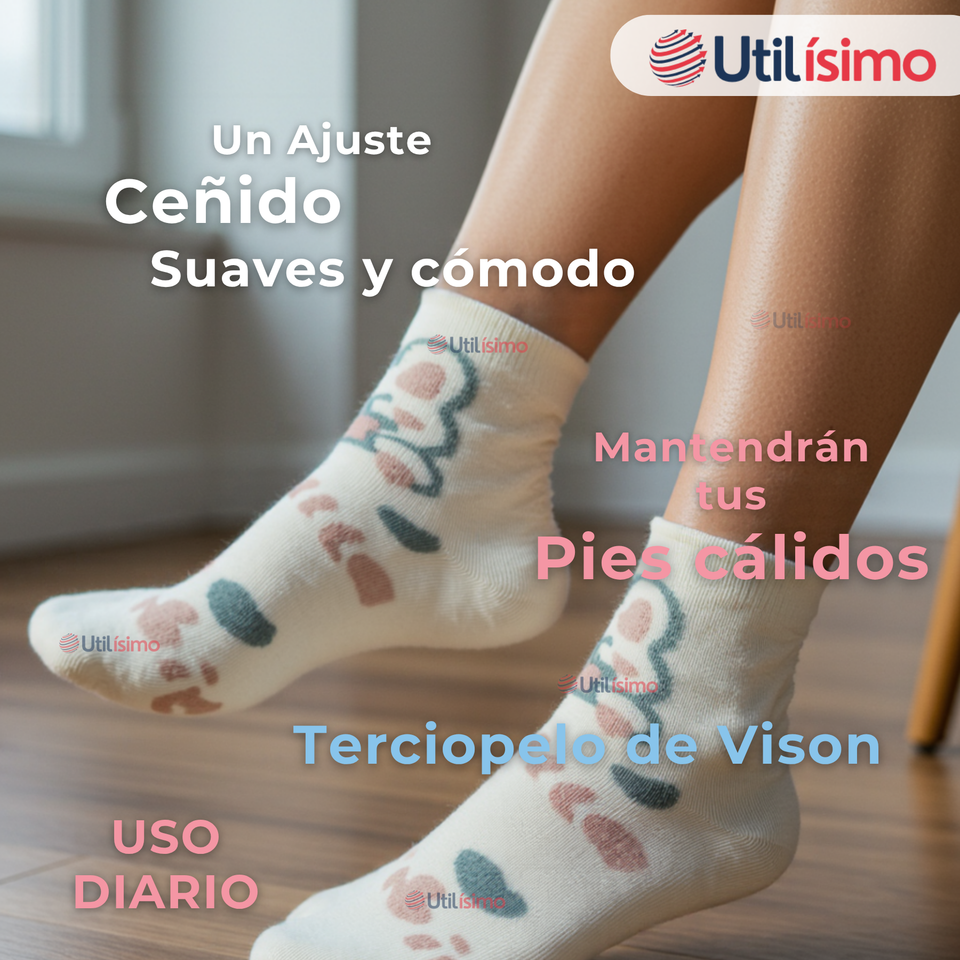 Pack 6 Pares Calcetines Terciopelo de Visón Mujer Diseños Surtidos Algodón