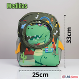Mochila Escolar Con Estuche 33cm Poliéster Impermeable Dinosaurio Niño