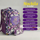 Mochila Escolar Bolso Con Estuche 43Cm Tela Oxford Niña Beautiful Flowers
