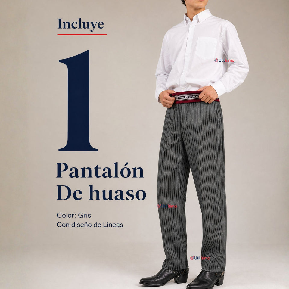 Pantalón Huaso Gris Diseño Líneas Juvenil Vestuario Típico Fiestas Patrias