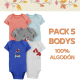Pack 5 Bodys Niño Manga Corta Tedmimak 100% Algodón Puercoespín Azul