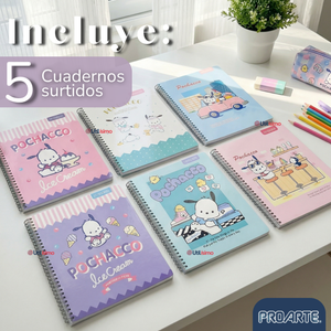 Pack 5 Cuadernos Universitarios Pochacco 100 Hojas Proarte Diseño Surtido