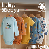 Pack 5 Bodys Manga Larga 100% Algodón Bebé Niño Friendly Safari
