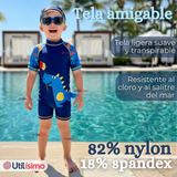 Traje de Baño Enterito Cremallera Manga Corta Con Gorro Niño 2 a 4 años Blue Dinosaur
