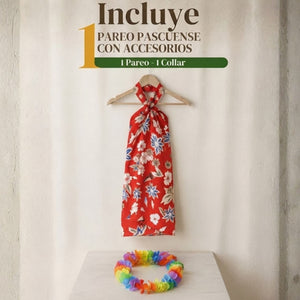 Traje Pareo Pascuense Hawaiano Rojo con Collar Niña Fiestas Patrias