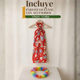 Traje Pareo Pascuense Hawaiano Rojo con Collar Niña Fiestas Patrias