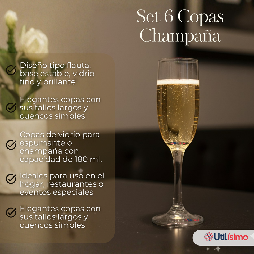 Set de 6 Copas de Champaña Espumante 180 ml