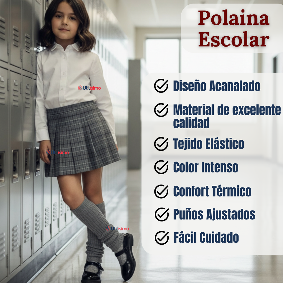 Polainas Escolares 1 Par  Invierno Abrigadoras Niña Gris Acrílico