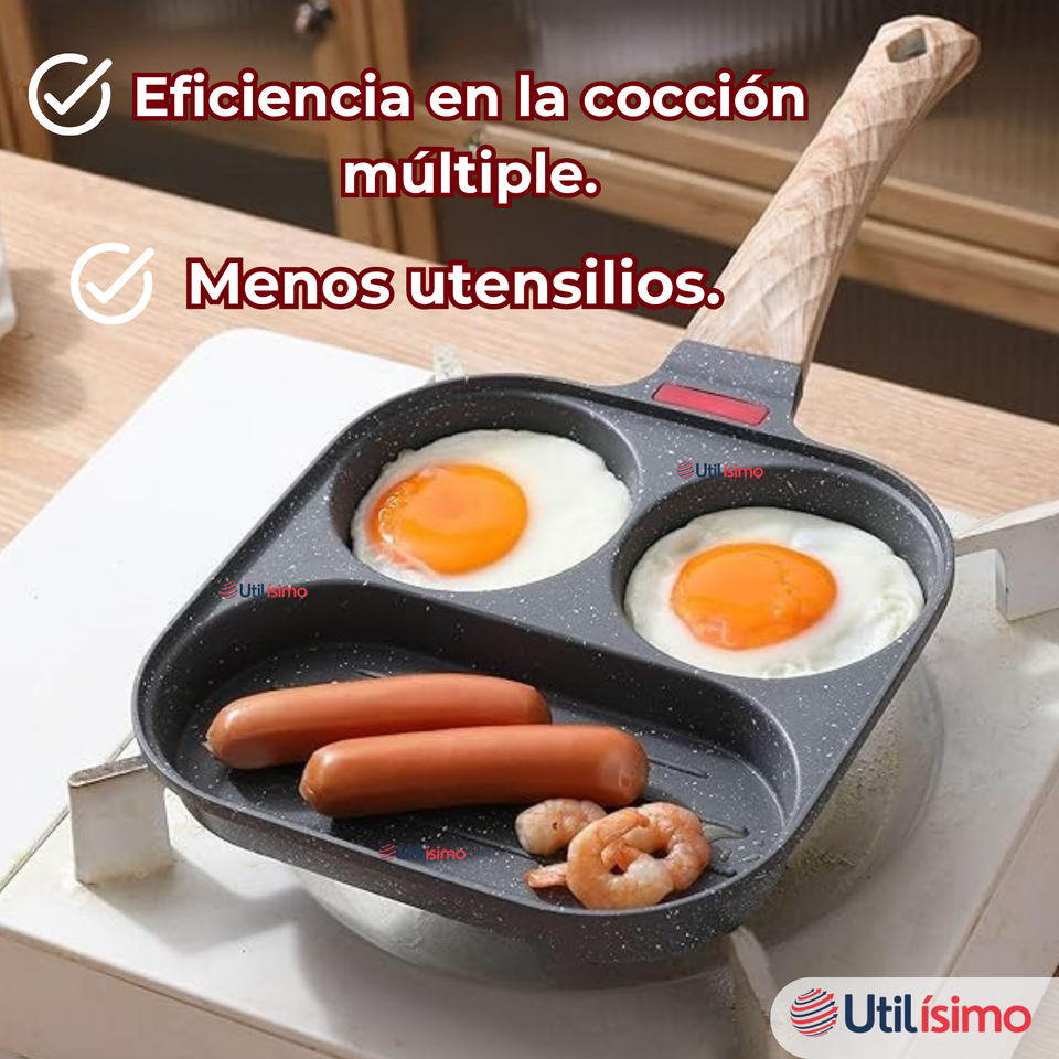 Sartén de Aluminio Antiadherente 3 en 1 Para Huevos Panqueques Hamburguesas