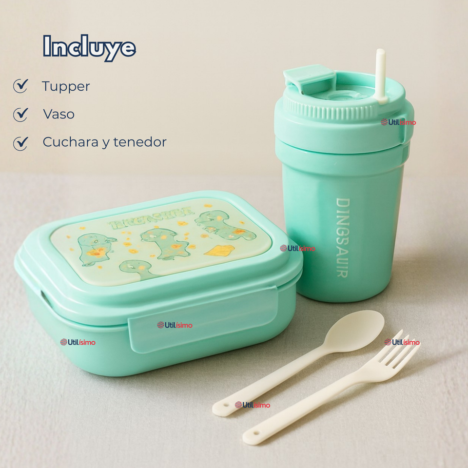 Set Fiambrera Tupper + Vaso Para Niños y Niñas Colores Varios Infantiles