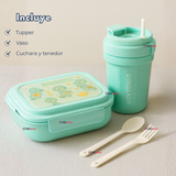 Set Fiambrera Tupper + Vaso Para Niños y Niñas Colores Varios Infantiles
