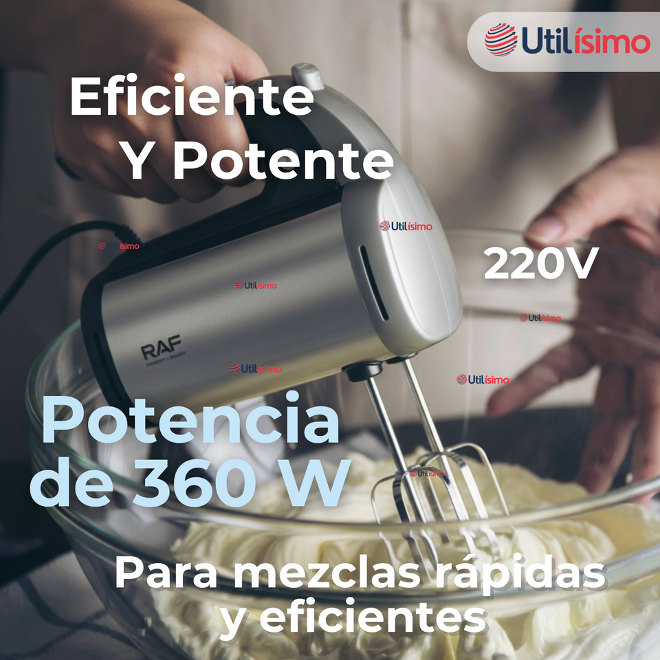 Batidora Electrica 5 Velocidades De Mano RAF Acero Inoxidable Mutifuncional