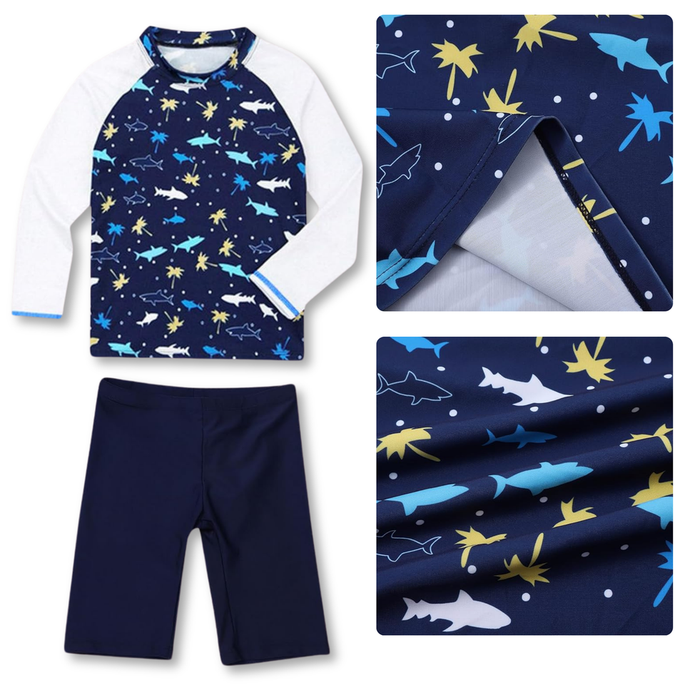 TRAJE DE BAÑO SPF UV50+ 2 PIEZAS MANGA LARGA NIÑO FISH NAVY