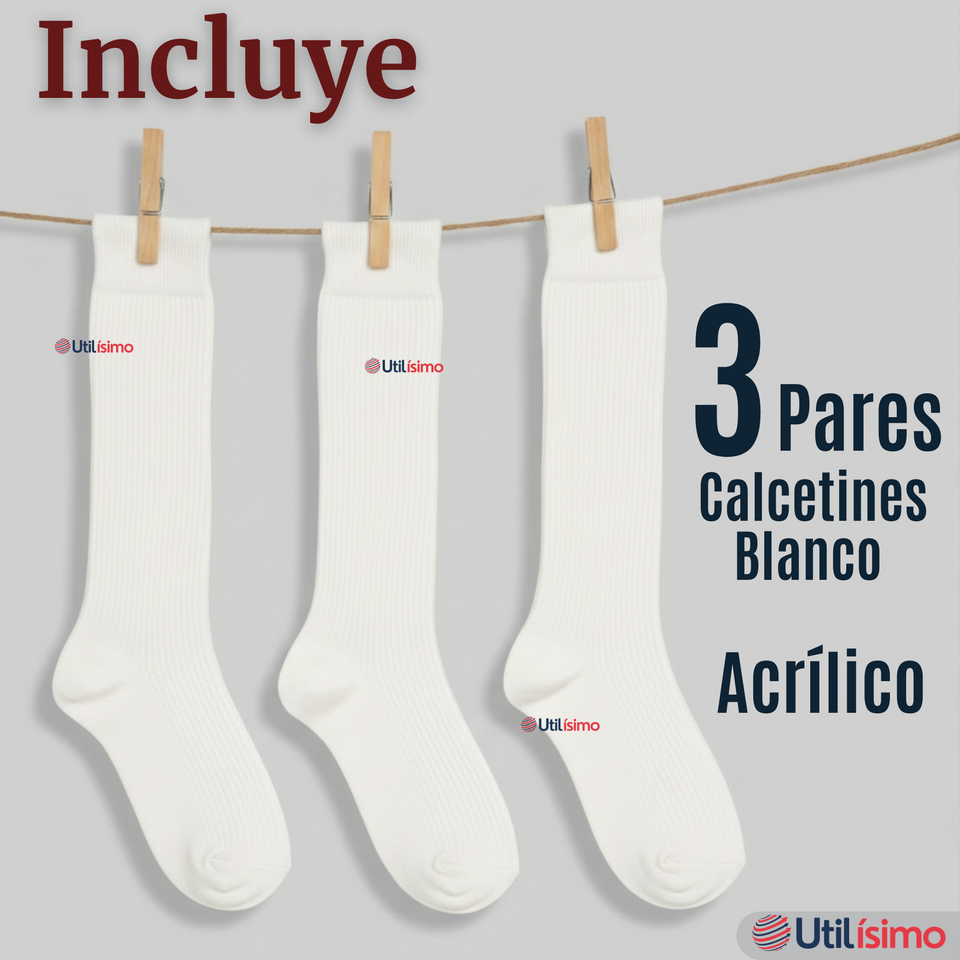 Pack 3 Calcetínes Escolares Largo Acrílico Blanco Niñas Juvenil