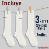 Pack 3 Calcetínes Escolares Largo Acrílico Blanco Niñas Juvenil