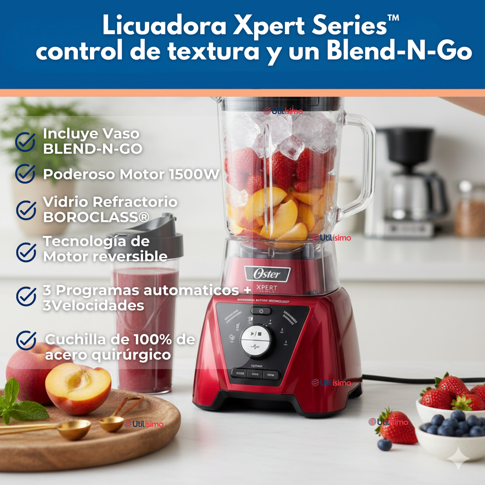 Licuadora Xpert Series™ roja con control de textura y un Blend N Go BLST3BRPG