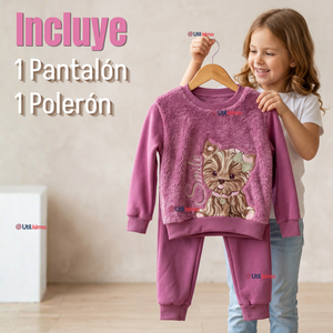 Conjunto Buzo Polera 2 Piezas Niña 100% Algodón Tedmimak Fluffy Rose
