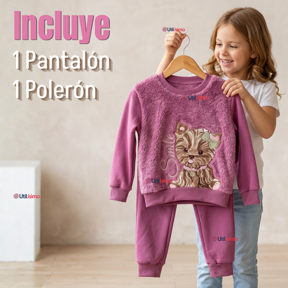 Conjunto Buzo Polera 2 Piezas Niña 100% Algodón Tedmimak Fluffy Rose