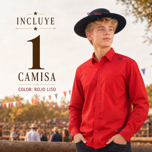Camisa Roja Huaso Juvenil Clásica Regular Fit Manga Larga Fiestas Patrias