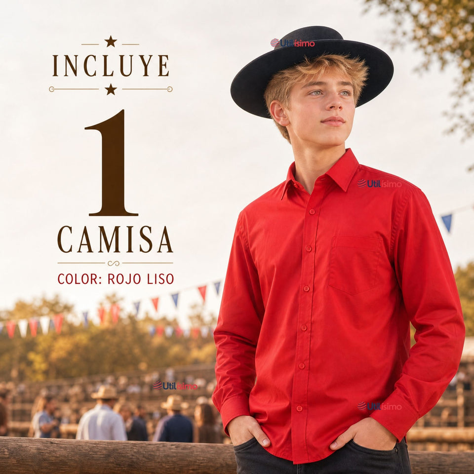 Camisa Roja Huaso Juvenil Clásica Regular Fit Fiestas Patrias
