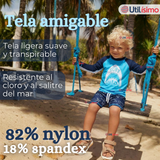 Traje de Baño Manga Larga Pantalón Corto 2 Piezas Corte Split Niño 3 a 9 años Blue Shark