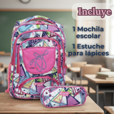 Mochila Escolar Con Estuche 43cm Tela Oxford Impermeable Niña