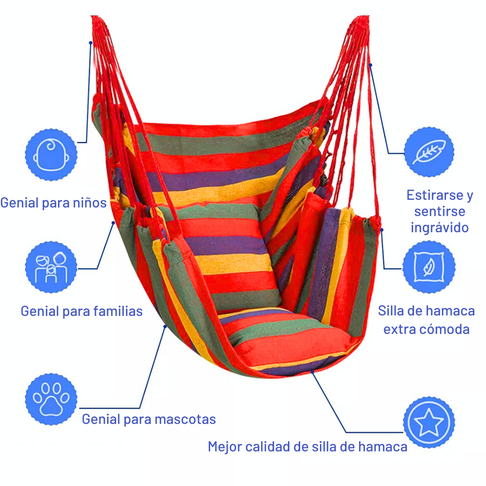 Silla Hamaca Colgante Columpio Con Dos Almohadas Para Jardin Rojo Arcoriris