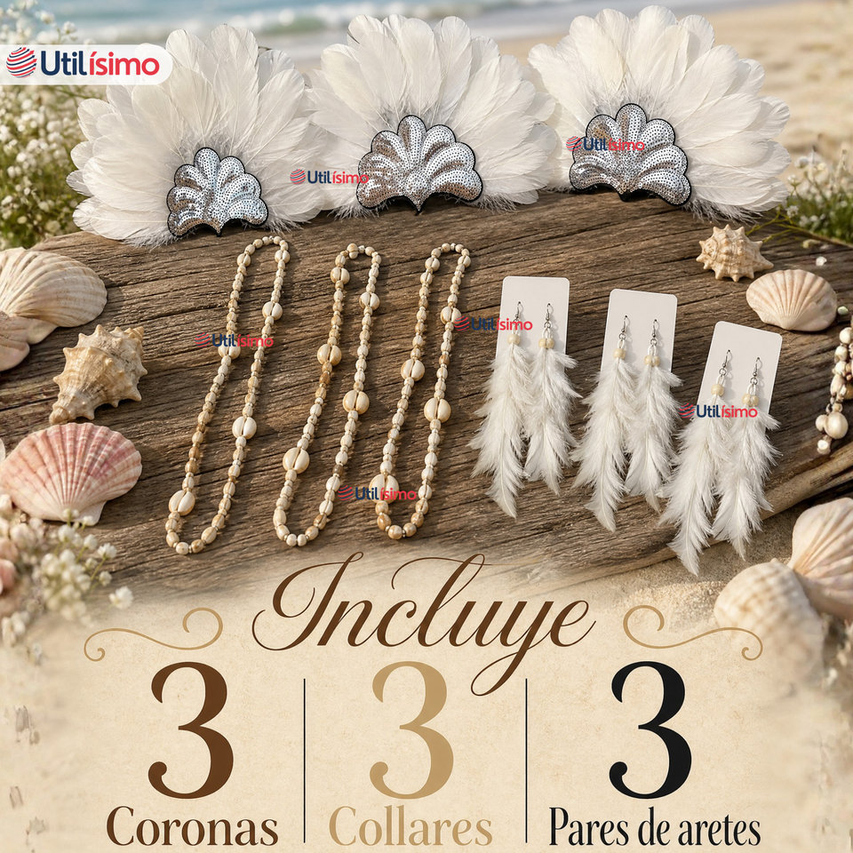 Pack 3 Set Accesorios Pascuenses 3 Piezas Collar Aretes Corona Fechas Patrias