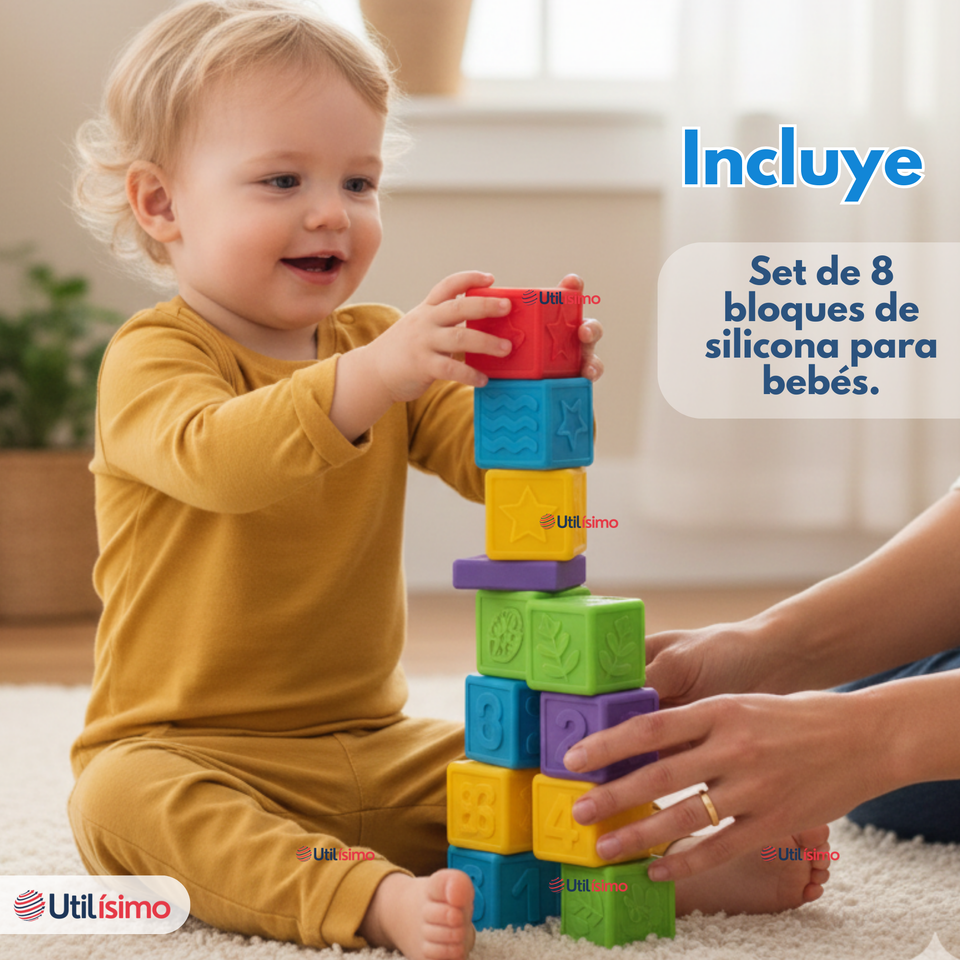 Set 8 Bloques Sensoriales De Silicona Con Números Juguete Bebé