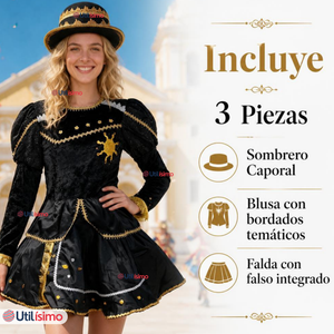 Traje Caporal Típico Completo Con Sombrero Negro Mujer Fiestas Patrias