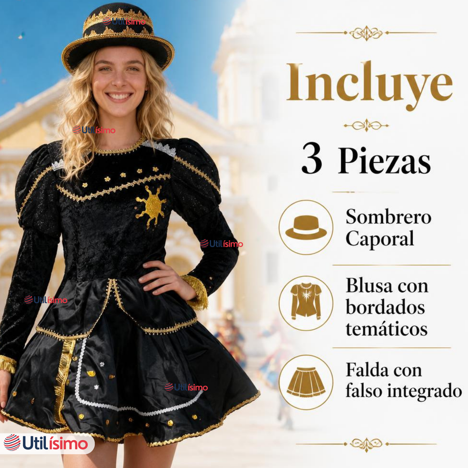 Traje Caporal Típico Completo Con Sombrero Negro Mujer Fiestas Patrias