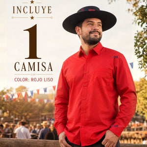 Camisa Roja Huaso Hombre Clásica Regular Fit Manga Larga Fiestas Patrias