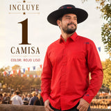 Camisa Roja Huaso Hombre Clásica Regular Fit Fiestas Patrias