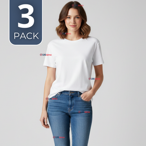 Pack 3 Camisetas Poleras 100% Algodón Básica Lisa Elástica Mujer Blanco