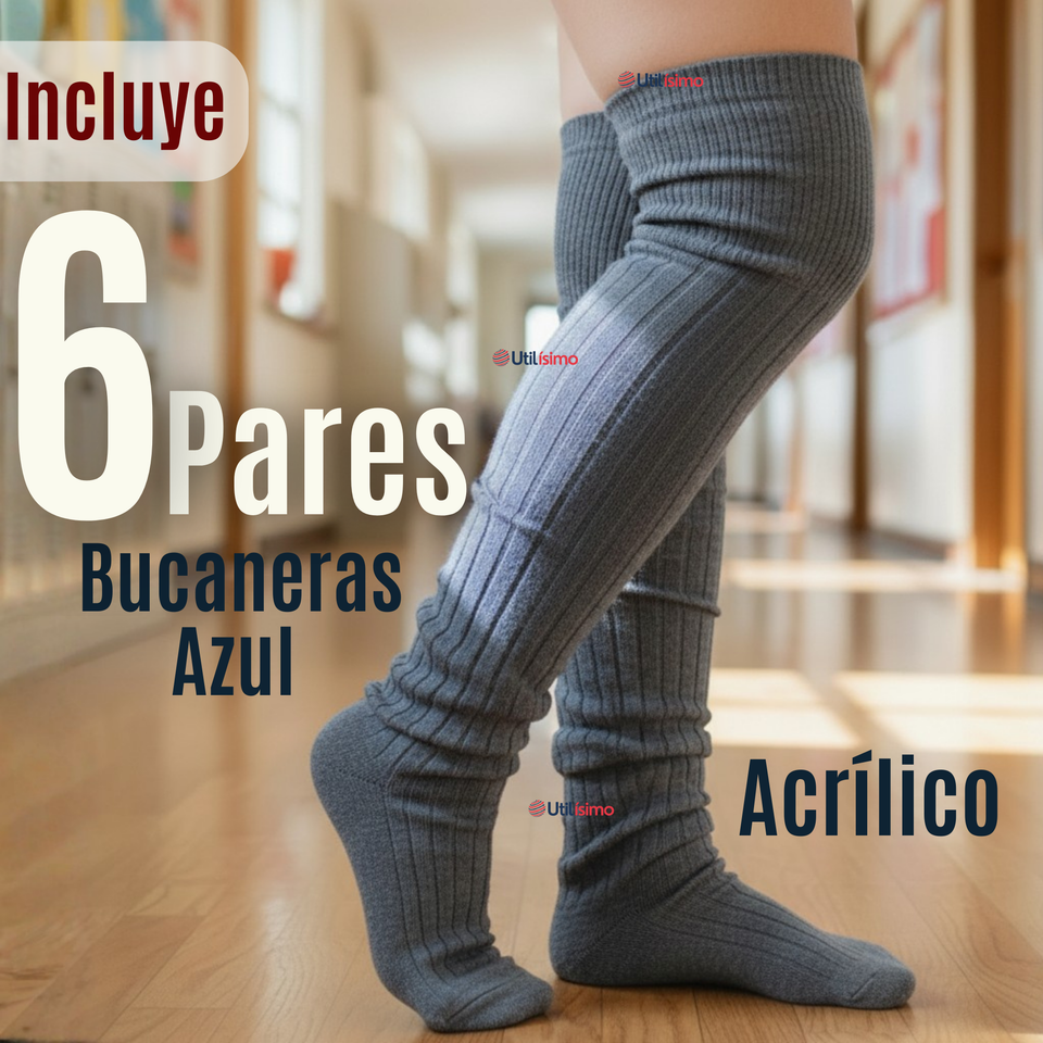 Pack 6 Bucaneras Escolares Calcetines Acrílico Gris Premium Niña y Juvenil