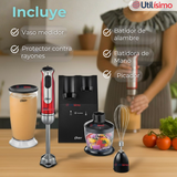 Batidora de inmersión Oster® roja con organizador y accesorios