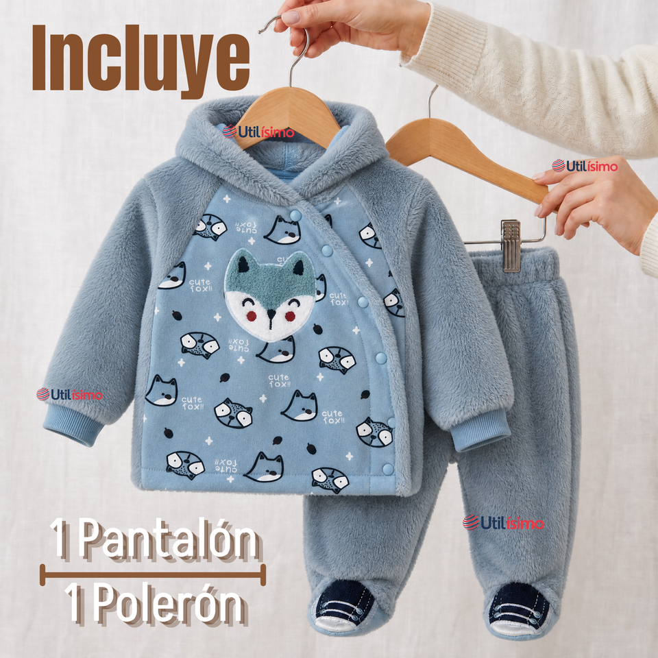 Conjunto Buzo Polerón Con Capucha Térmico Algodón 2 Piezas Niño Bebé