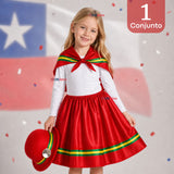 Traje Nortino Niña Rojo 4 Piezas Con Polera Baile Típico Fiestas Patrias