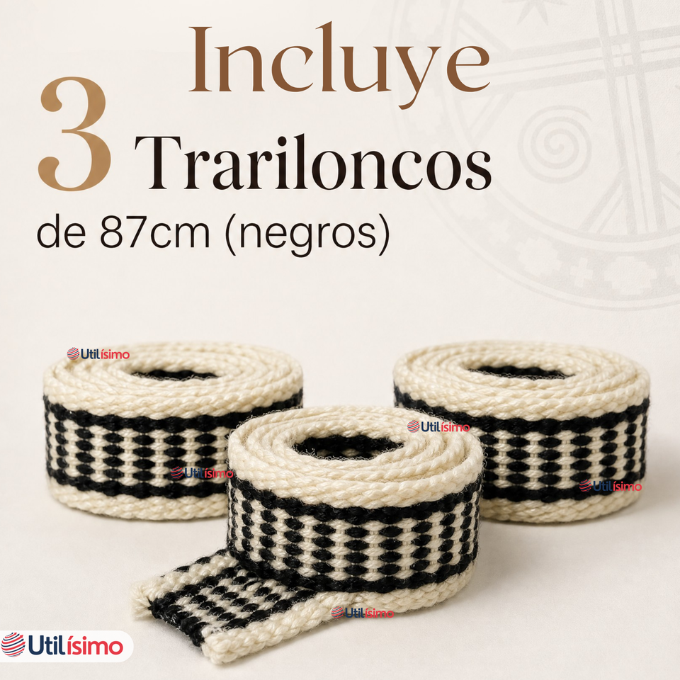 Pack 3 Trariloncos Cintillos Mapuches Negro 87cm Fechas Patrias